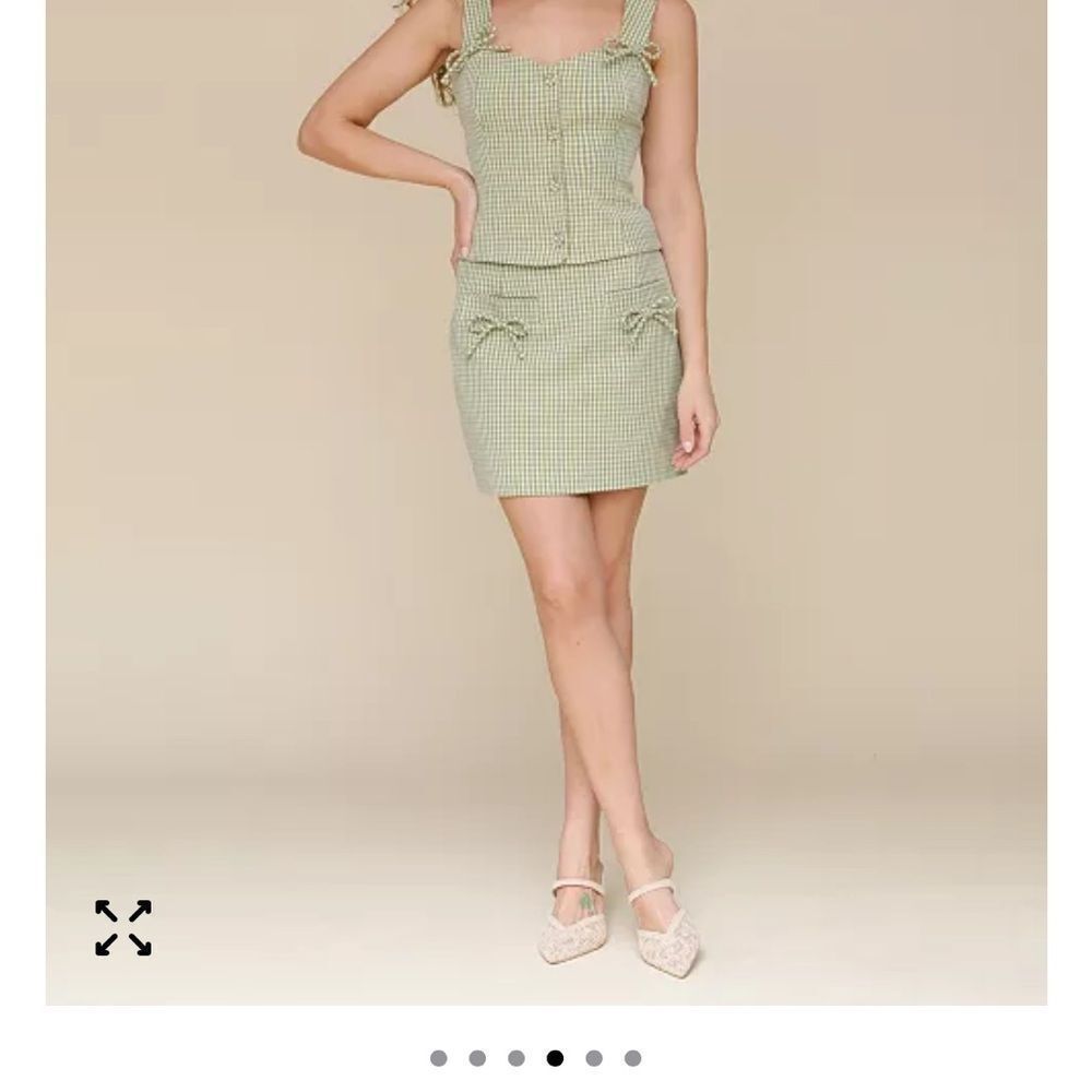 7 FOR ALL MANKIND Bow-Trim Sweetheart-Neck Top & Skirt Set in Avocado - Picture 4 of 7